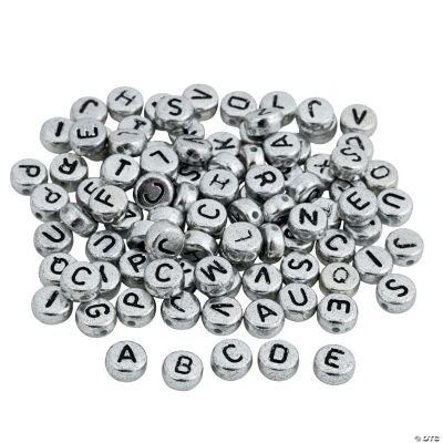 Silvertone & Black Alphabet Round Beads