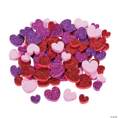 Glittered Heart Foam Beads