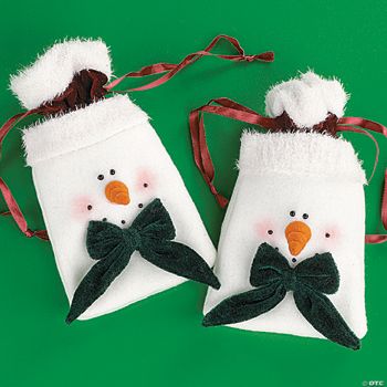Plush Snowman Head Drawstring Bags