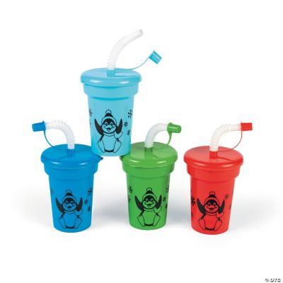 Mini Penguin Cups With Lids & Straws