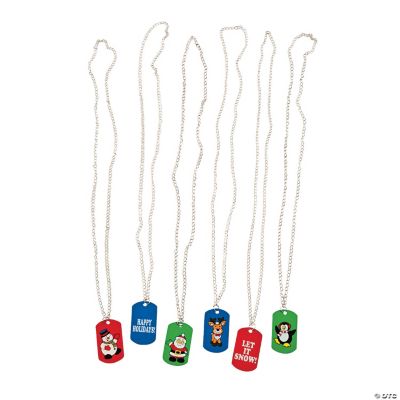 Holiday Print Dog Tag Necklaces