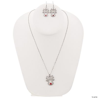 Rhinestone Reindeer Necklace & Earrings Set