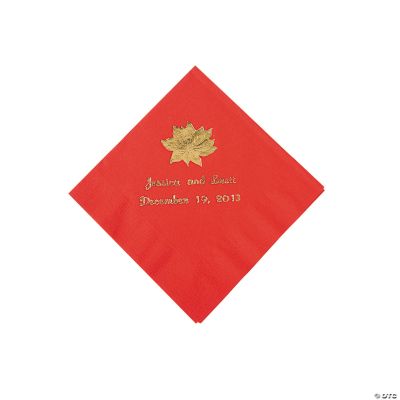 Red Personalized Poinsettia Beverage Napkins - Gold Print