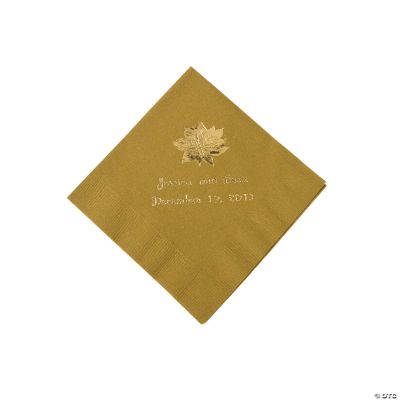 Gold Personalized Poinsettia Beverage Napkins - Gold Print