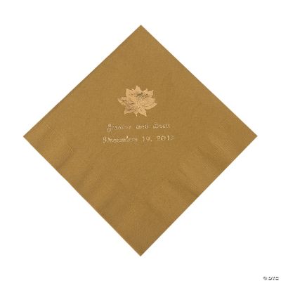 Gold Personalized Poinsettia Luncheon Napkins - Gold Print