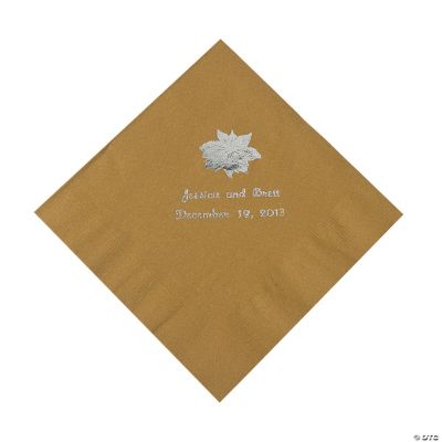 Gold Personalized Poinsettia Luncheon Napkins - Silver Print