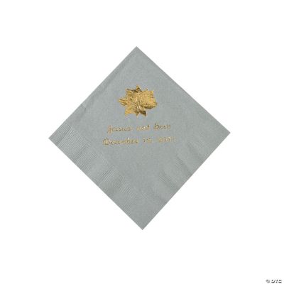 Silver Personalized Poinsettia Beverage Napkins - Gold Print