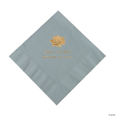 Silver Personalized Poinsettia Luncheon Napkins - Gold Print