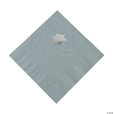 Silver Personalized Poinsettia Luncheon Napkins - Silver Print