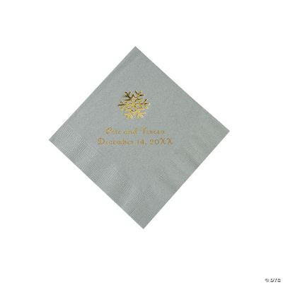 Silver Personalized Snowflake Beverage Napkins - Gold Print