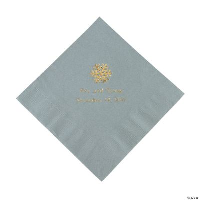 Silver Personalized Snowflake Luncheon Napkins - Gold Print