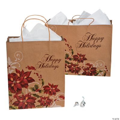 Poinsettia Kraft Paper Bag Assortment