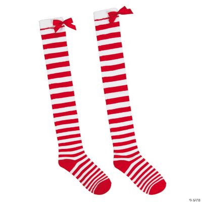 Candy Cane Thigh High Socks With Fur Trim