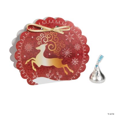 Red & White Reindeer Favor Boxes With Bows