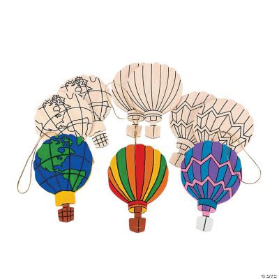 Wooden Color Your Own Up, Up And Away Hot Air Balloon Ornaments