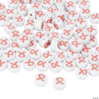 Small Round Pink Ribbon Beads- 6mm