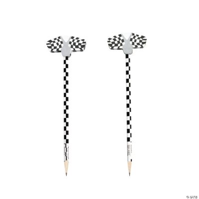 Black & White Checkered Flag Pencils With Eraser