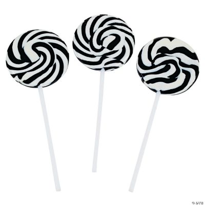 3/4 x 4 1/2 Black and White Swirl Round Lollipops - 24 Pc.
