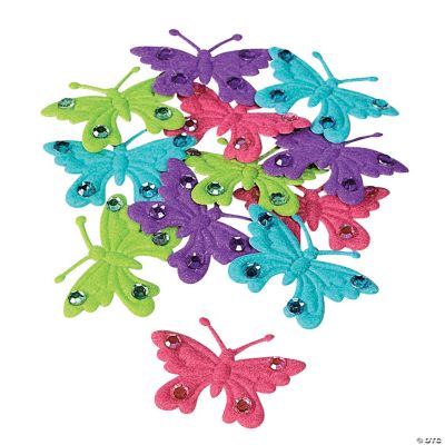 48 Felt Butterfly Embellishments With Rhinestones