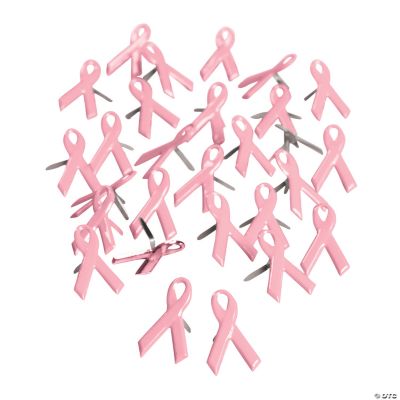 48 Pink Ribbon Brads