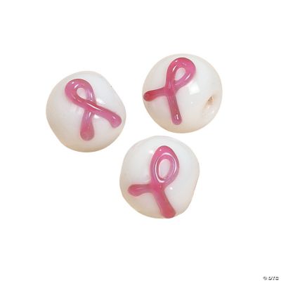 Pink Ribbon Round Lampwork Beads - 11mm