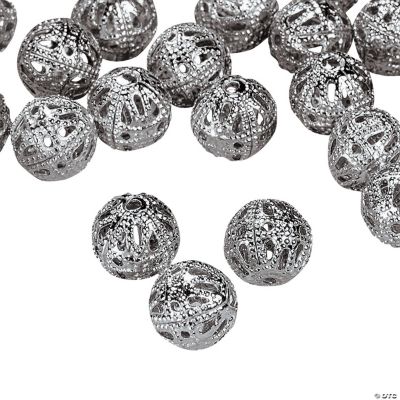 Silvertone Filigree Round Beads - 8mm