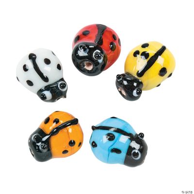 Bright Ladybug Lampwork Glass Beads - 8mm x 11mm