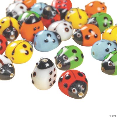 Bright Ladybug Lampwork Glass Beads - 8mm x 11mm