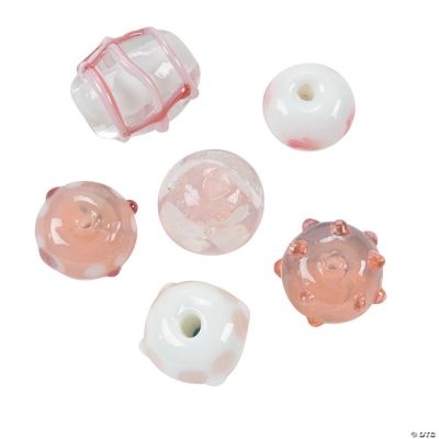Pink & White Lampwork Glass Beads - 8mm-15mm