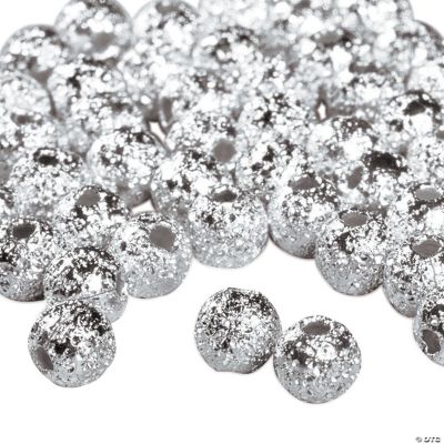 Silvertone Glitter Round Beads - 3mm
