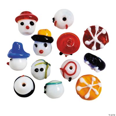 Snowman & Snowflake Lampwork Beads - 12mm-13mm