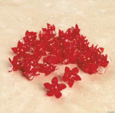 Red Poinsettia Lampwork Glass Beads - 12mm x 14mm