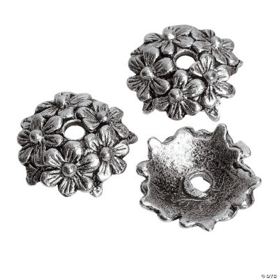Silvertone Metal Bouquet Flower Bead Caps
