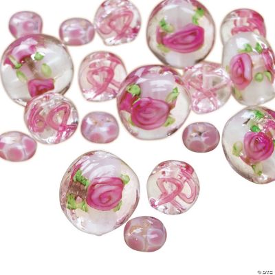 Flower & Pink Ribbon Clear Beads - 5mm-12mm