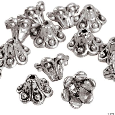 Silvertone Flower Cone Bead Caps - 8mm