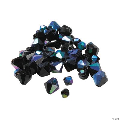 Aurora Borealis Jet Black Cut Glass Crystal Bicone Beads - 4mm-6mm