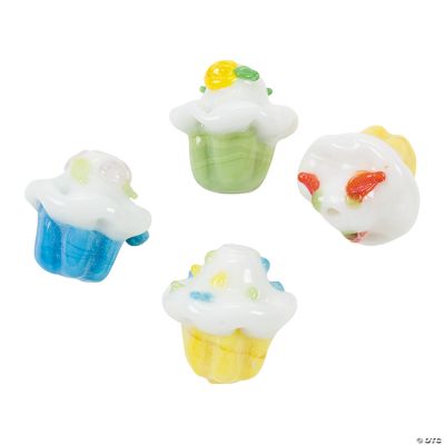 Cupcake Lampwork Glass Beads - 12mm x 14mm.