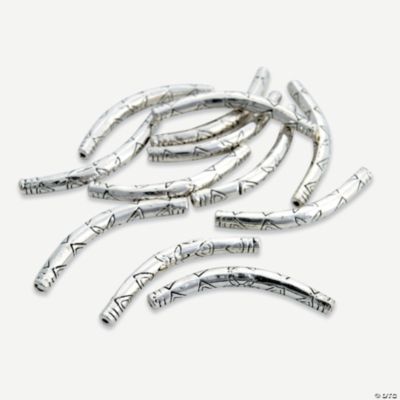 Silvertone Curved Flower Tube Beads - 44mm