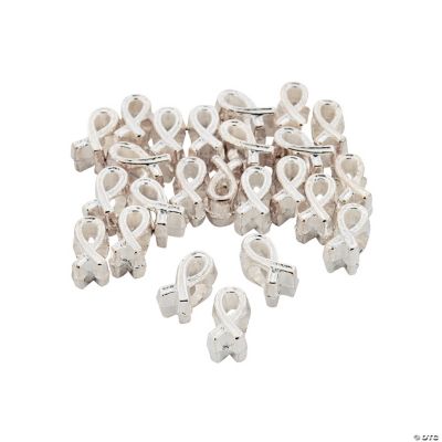 Silvertone Awareness Ribbon Large Hole Beads - 11mm