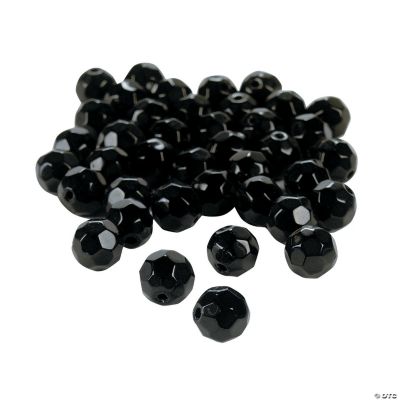 Jet Black Cut Crystal Round Beads - 8mm