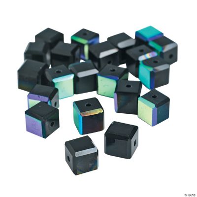Jet Black Cube AB Cut Crystal Beads - 8mm