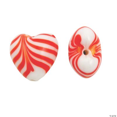 Candy Cane Heart Beads - 21mm