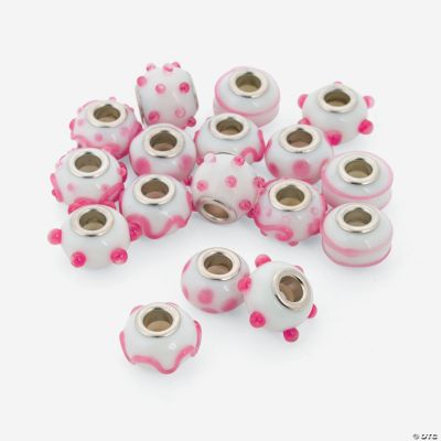Pink Lampwork Round Large Hole Beads - 15mm