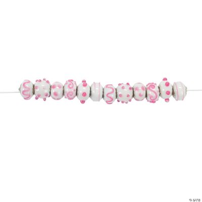 Pink Lampwork Round Large Hole Beads - 15mm