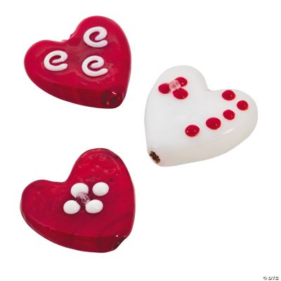 Red & White Lampwork Heart Pendants - 20mm