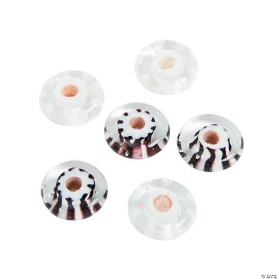 Black & White Striped Large Hole Disk Beads - 17mm