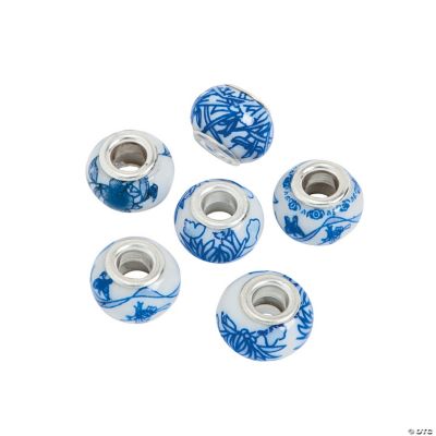 Blue Flower Large Hole Beads - 13mm