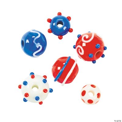 Red, White & Blue Round Lampwork Beads