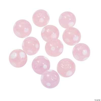 Pink Polka Dot Lampwork Beads - 10mm