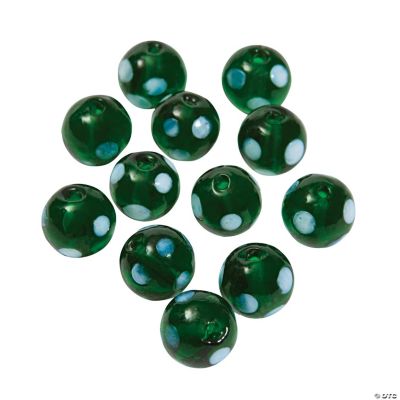 Green Polka Dot Lampwork Beads - 10mm